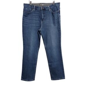 Lee Women's Slim Fit Straight Leg Mid Rise Jeans Dark Wash Size 14 Short‎